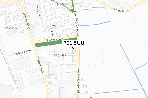 PE1 5UU map - large scale - OS Open Zoomstack (Ordnance Survey)