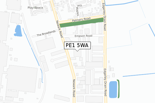 PE1 5WA map - large scale - OS Open Zoomstack (Ordnance Survey)