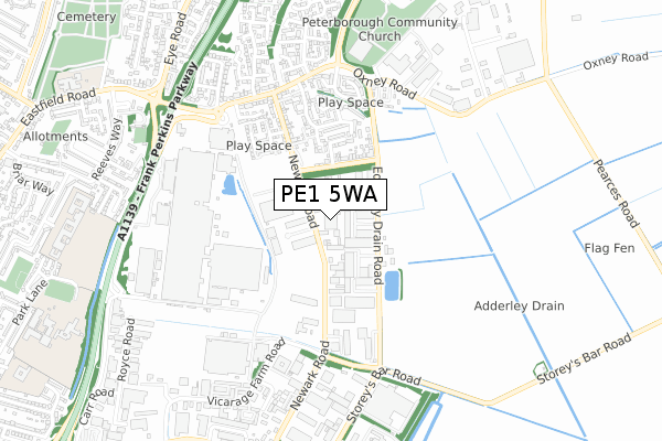 PE1 5WA map - small scale - OS Open Zoomstack (Ordnance Survey)
