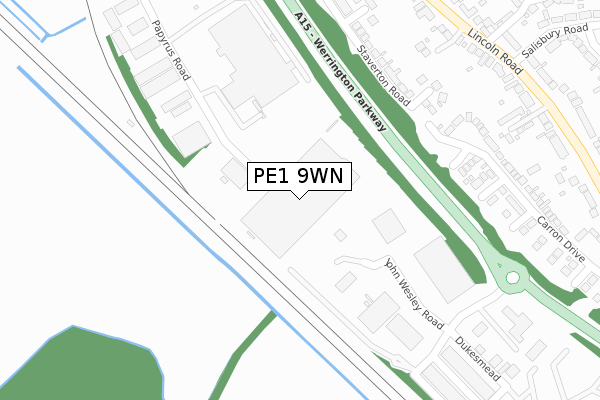 PE1 9WN map - large scale - OS Open Zoomstack (Ordnance Survey)