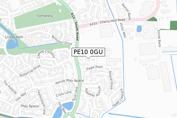 PE10 0GU map - large scale - OS Open Zoomstack (Ordnance Survey)