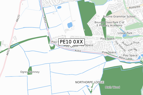 PE10 0XX map - small scale - OS Open Zoomstack (Ordnance Survey)