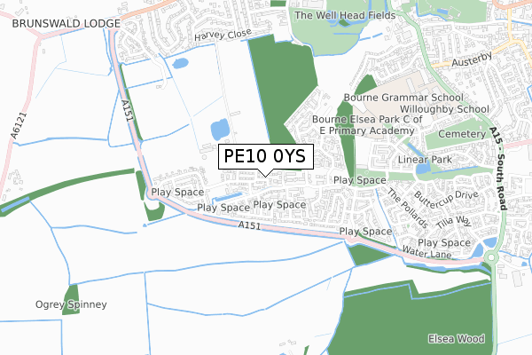 PE10 0YS map - small scale - OS Open Zoomstack (Ordnance Survey)