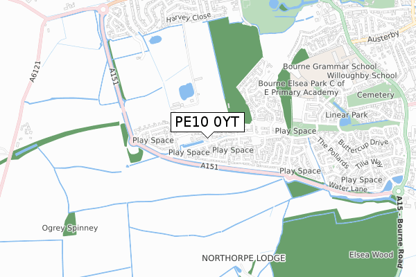PE10 0YT map - small scale - OS Open Zoomstack (Ordnance Survey)