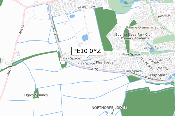 PE10 0YZ map - small scale - OS Open Zoomstack (Ordnance Survey)