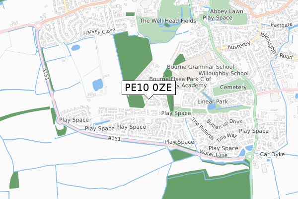 PE10 0ZE map - small scale - OS Open Zoomstack (Ordnance Survey)