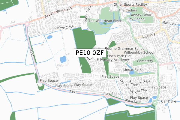 PE10 0ZF map - small scale - OS Open Zoomstack (Ordnance Survey)