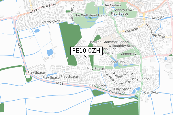 PE10 0ZH map - small scale - OS Open Zoomstack (Ordnance Survey)