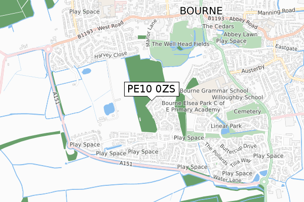 PE10 0ZS map - small scale - OS Open Zoomstack (Ordnance Survey)