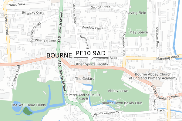 PE10 9AD map - large scale - OS Open Zoomstack (Ordnance Survey)