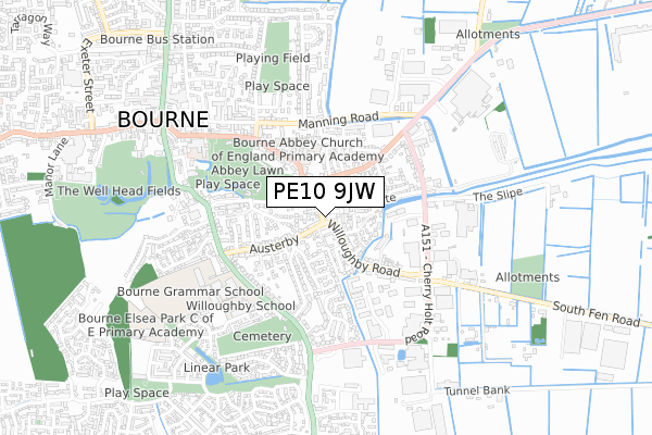 PE10 9JW map - small scale - OS Open Zoomstack (Ordnance Survey)