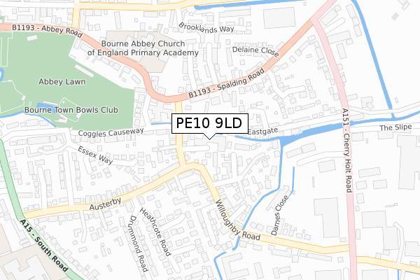 PE10 9LD map - large scale - OS Open Zoomstack (Ordnance Survey)