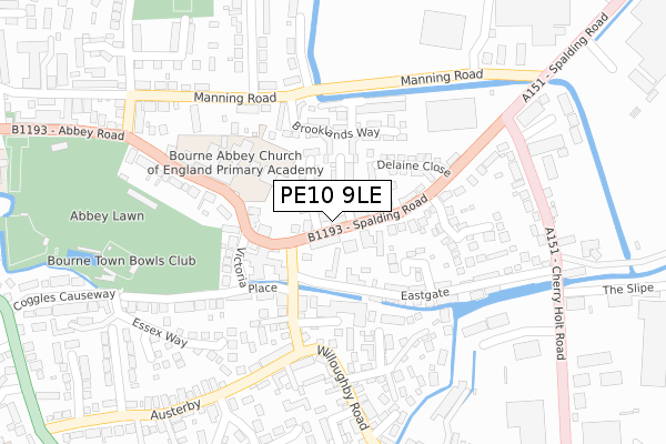 PE10 9LE map - large scale - OS Open Zoomstack (Ordnance Survey)