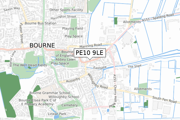 PE10 9LE map - small scale - OS Open Zoomstack (Ordnance Survey)