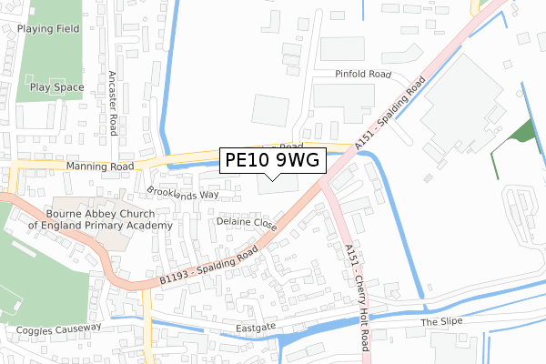 PE10 9WG map - large scale - OS Open Zoomstack (Ordnance Survey)