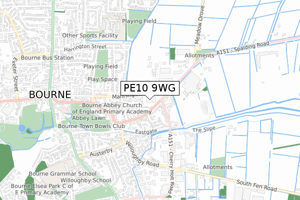 PE10 9WG map - small scale - OS Open Zoomstack (Ordnance Survey)