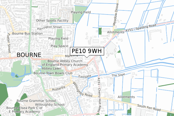 PE10 9WH map - small scale - OS Open Zoomstack (Ordnance Survey)