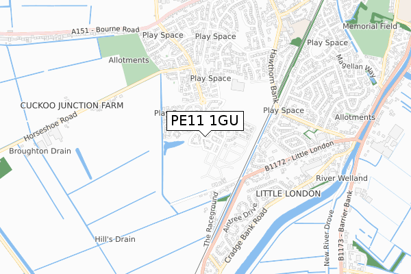 PE11 1GU map - small scale - OS Open Zoomstack (Ordnance Survey)