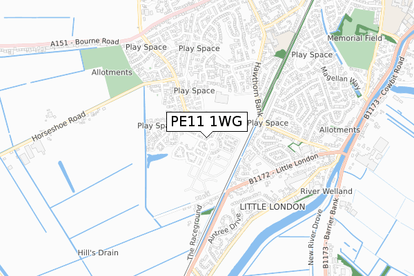 PE11 1WG map - small scale - OS Open Zoomstack (Ordnance Survey)