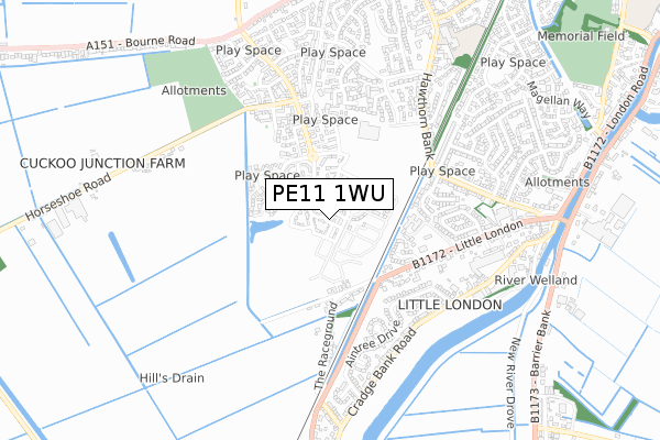 PE11 1WU map - small scale - OS Open Zoomstack (Ordnance Survey)