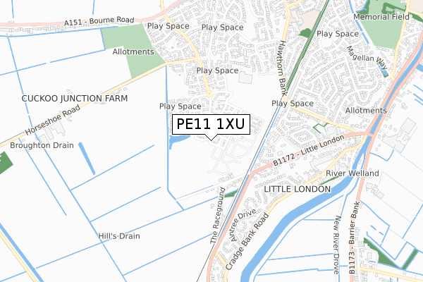 PE11 1XU map - small scale - OS Open Zoomstack (Ordnance Survey)