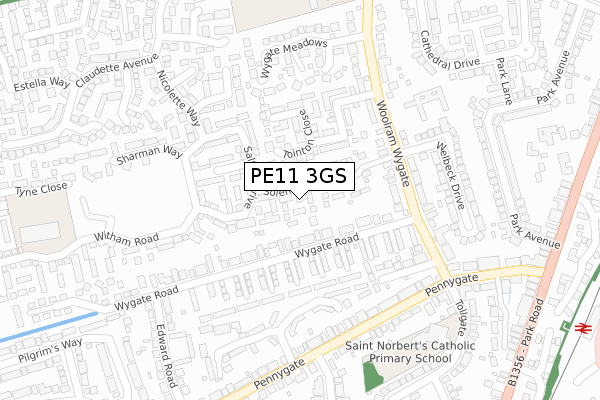 PE11 3GS map - large scale - OS Open Zoomstack (Ordnance Survey)