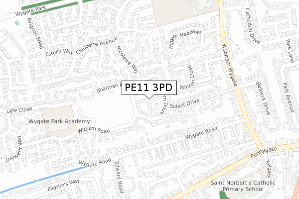 PE11 3PD map - large scale - OS Open Zoomstack (Ordnance Survey)