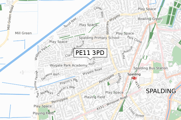 PE11 3PD map - small scale - OS Open Zoomstack (Ordnance Survey)