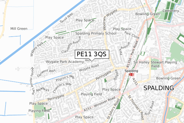 PE11 3QS map - small scale - OS Open Zoomstack (Ordnance Survey) PE11 3QS map - small scale - OS Open Zoomstack (Ordnance Survey)