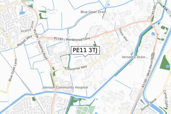 PE11 3TJ map - small scale - OS Open Zoomstack (Ordnance Survey)