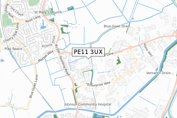 PE11 3UX map - small scale - OS Open Zoomstack (Ordnance Survey) PE11 3UX map - small scale - OS Open Zoomstack (Ordnance Survey)