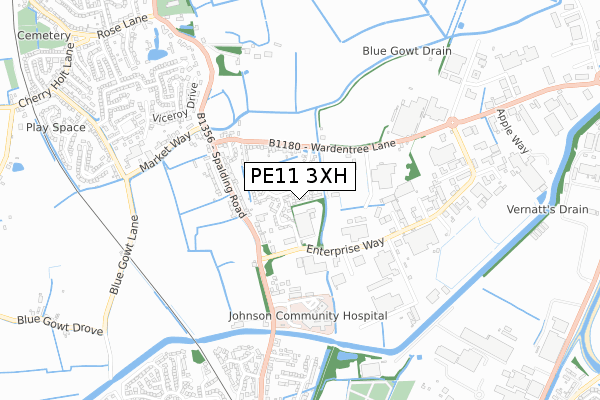 PE11 3XH map - small scale - OS Open Zoomstack (Ordnance Survey)