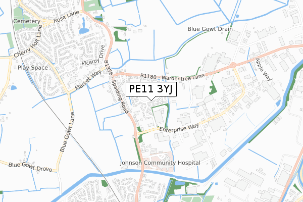 PE11 3YJ map - small scale - OS Open Zoomstack (Ordnance Survey) PE11 3YJ map - small scale - OS Open Zoomstack (Ordnance Survey)