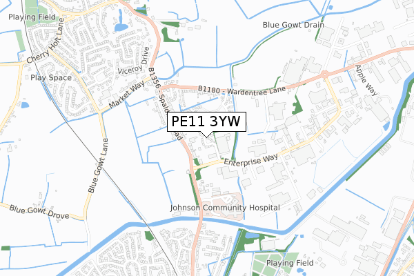 PE11 3YW map - small scale - OS Open Zoomstack (Ordnance Survey)