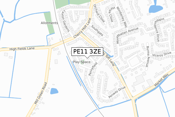 PE11 3ZE map - large scale - OS Open Zoomstack (Ordnance Survey)