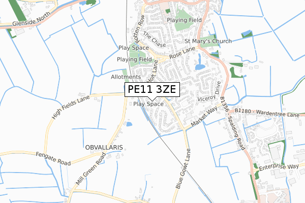 PE11 3ZE map - small scale - OS Open Zoomstack (Ordnance Survey)