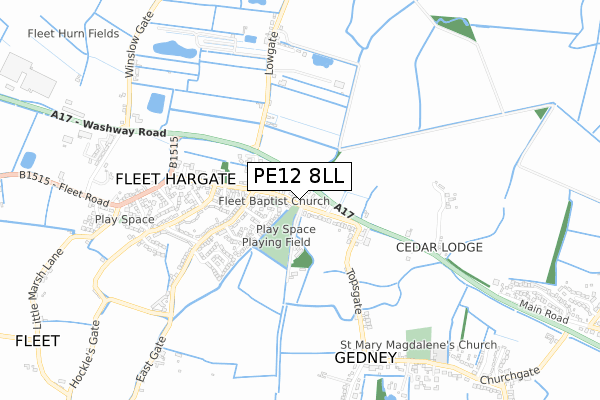 PE12 8LL map - small scale - OS Open Zoomstack (Ordnance Survey)