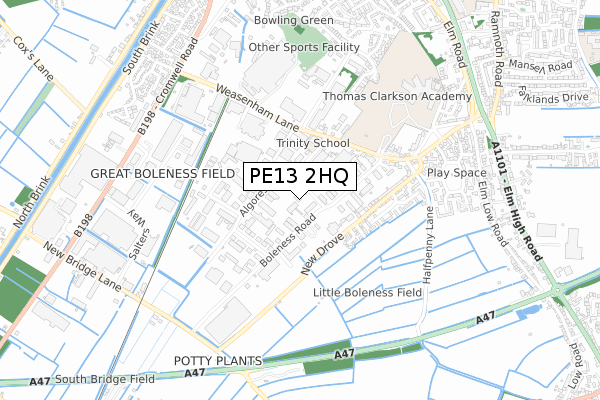 PE13 2HQ map - small scale - OS Open Zoomstack (Ordnance Survey)