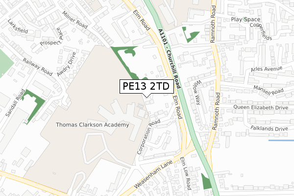 PE13 2TD map - large scale - OS Open Zoomstack (Ordnance Survey)