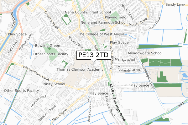 PE13 2TD map - small scale - OS Open Zoomstack (Ordnance Survey)