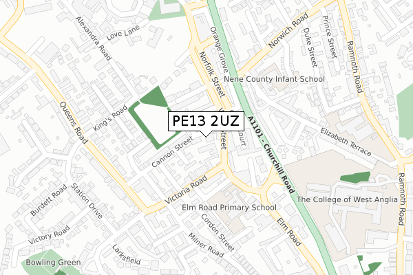 PE13 2UZ map - large scale - OS Open Zoomstack (Ordnance Survey)
