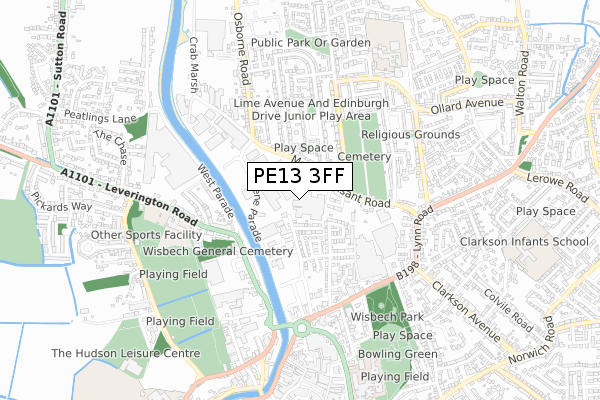 PE13 3FF map - small scale - OS Open Zoomstack (Ordnance Survey)