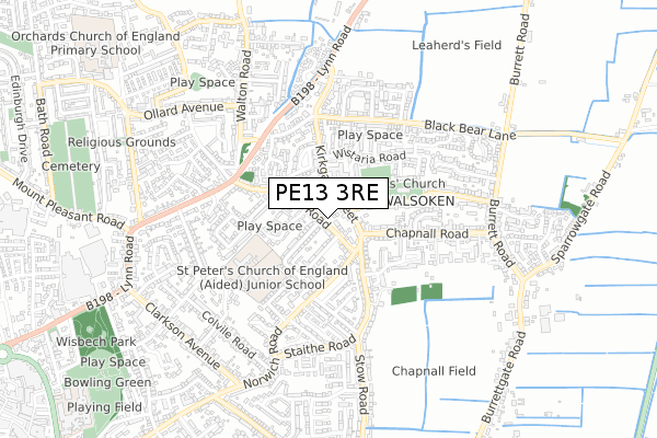 PE13 3RE map - small scale - OS Open Zoomstack (Ordnance Survey)