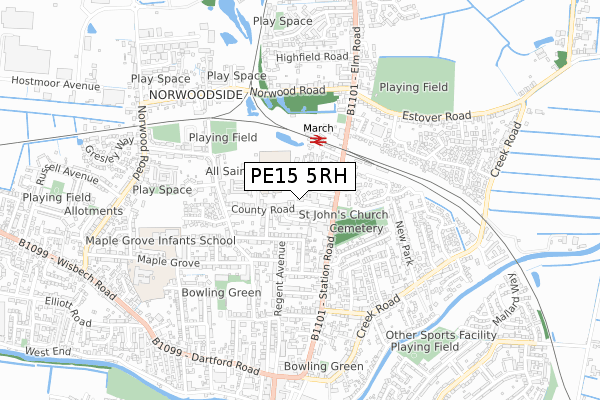 PE15 5RH map - small scale - OS Open Zoomstack (Ordnance Survey)