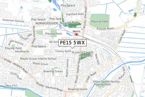 PE15 5WX map - small scale - OS Open Zoomstack (Ordnance Survey)