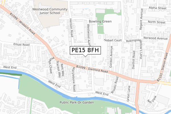 PE15 8FH map - large scale - OS Open Zoomstack (Ordnance Survey)