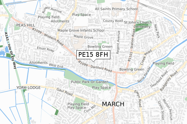 PE15 8FH map - small scale - OS Open Zoomstack (Ordnance Survey)