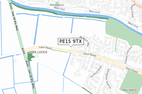 PE15 9TX map - large scale - OS Open Zoomstack (Ordnance Survey)