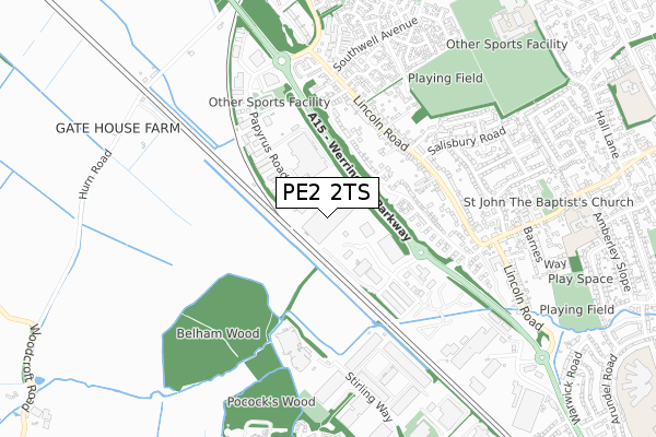 PE2 2TS map - small scale - OS Open Zoomstack (Ordnance Survey)