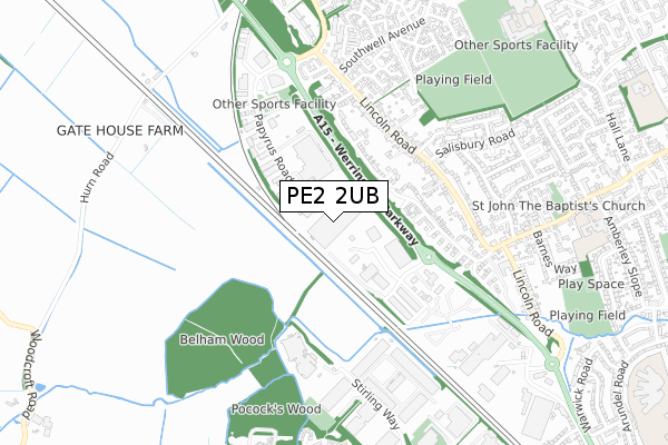 PE2 2UB map - small scale - OS Open Zoomstack (Ordnance Survey)